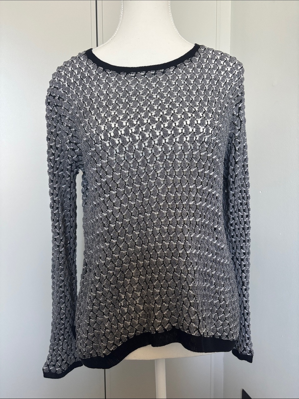 Generation Love Gray Open-Knit Sweater with Black Trim